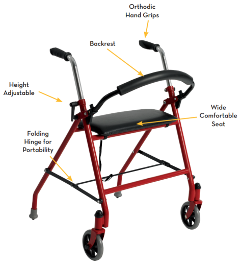 2-Wheeled Walker with Seat, Red