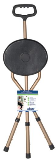 Folding Lightweight Cane Seat, Bronze, Adjustable Height